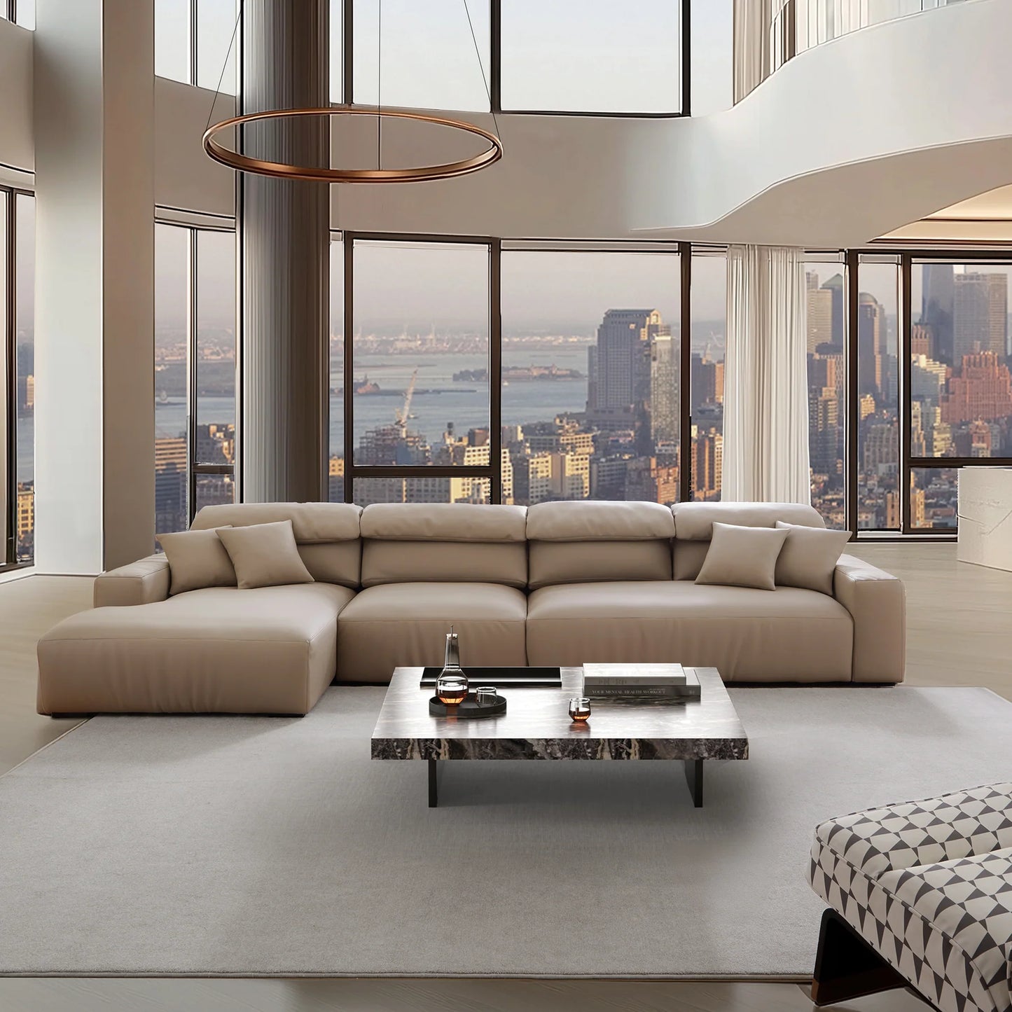 Chestnut Brown Leather Sectional