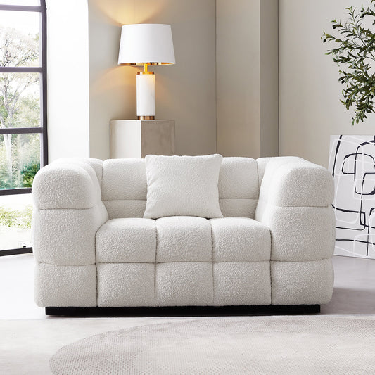 Cushy Cream Boucle Fabric Tufted Armchair-White