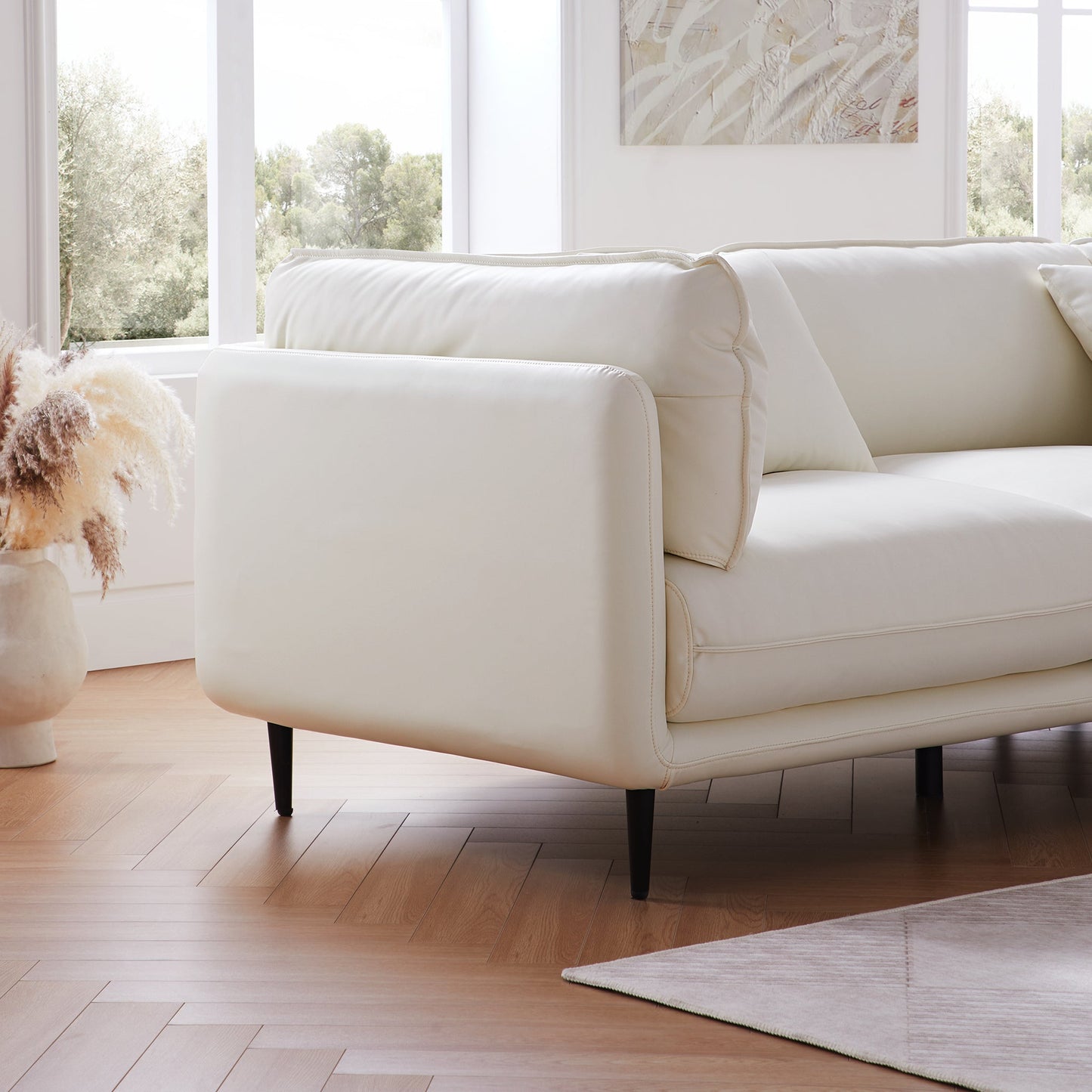 Vanilla White Leather Sectional-White