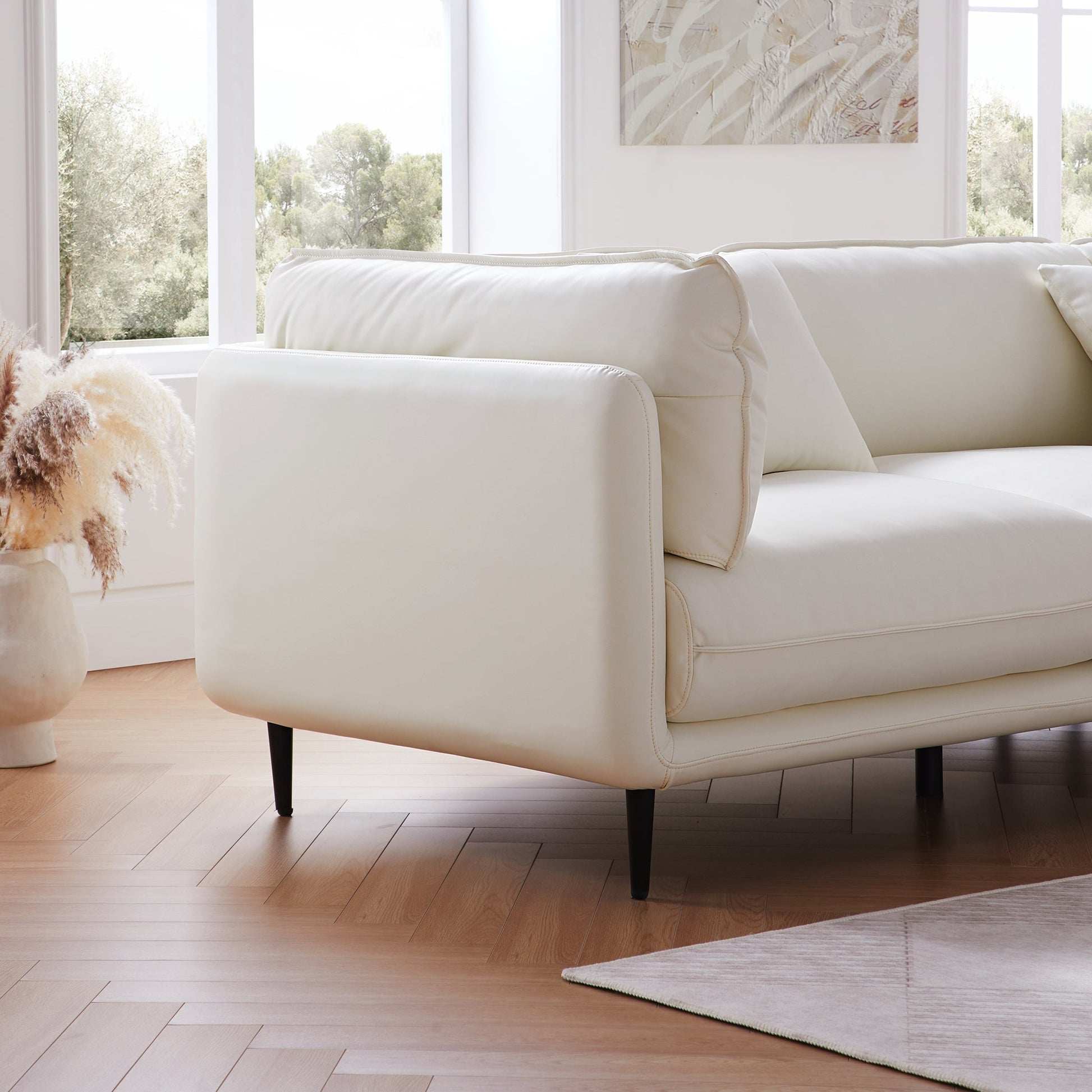 Vanilla White Leather Sectional-White