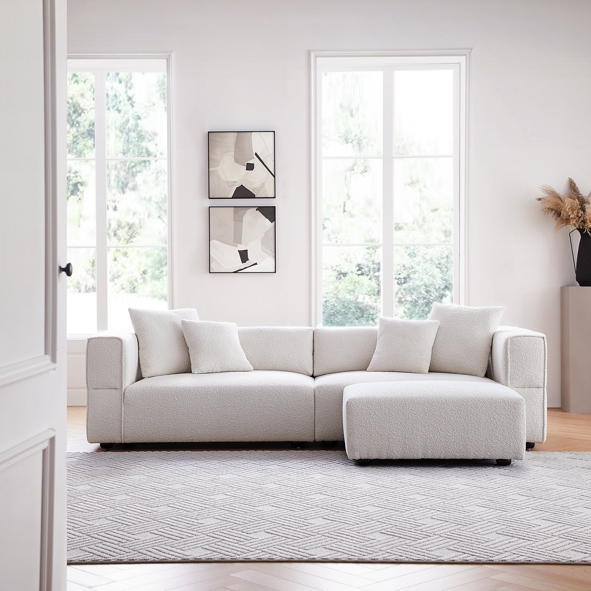 Nordic Modern Creamy Sofa with Ottoman-White