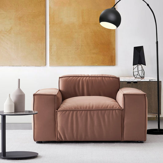 Luxury Minimalist Brown Fabric Armchair-Brown
