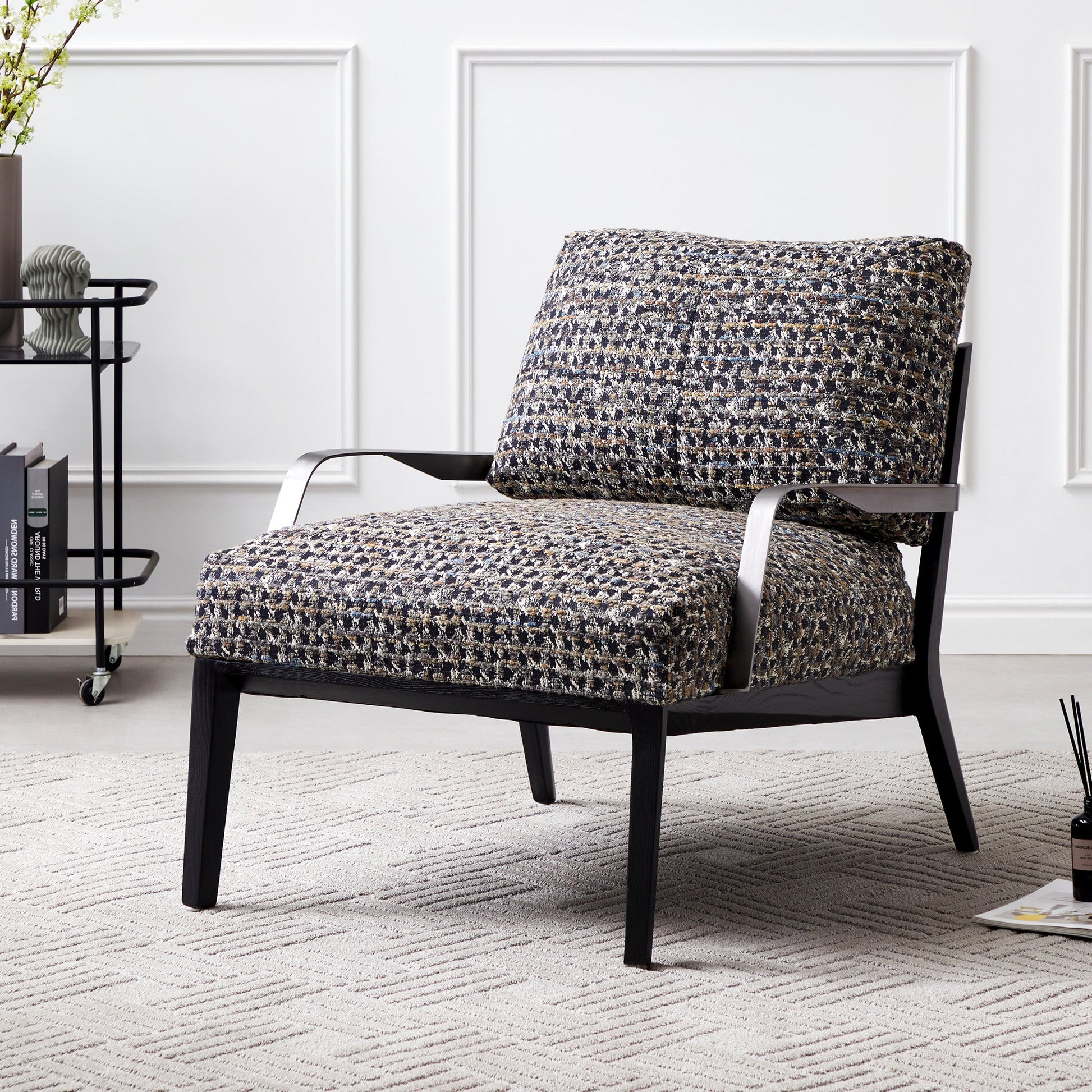 Charcoal Gary Flax Linen Minimalist Leisure Chair-Black