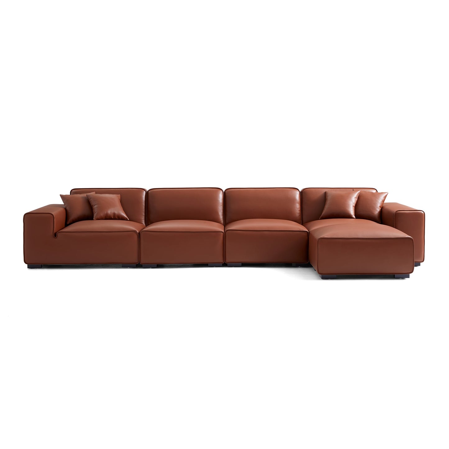 Domus Modular Khaki Leather Sofa and Ottoman-Brown-165.3"