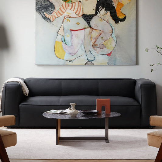Brancaster Black Genuine Leather Tuxedo Sofa-Black