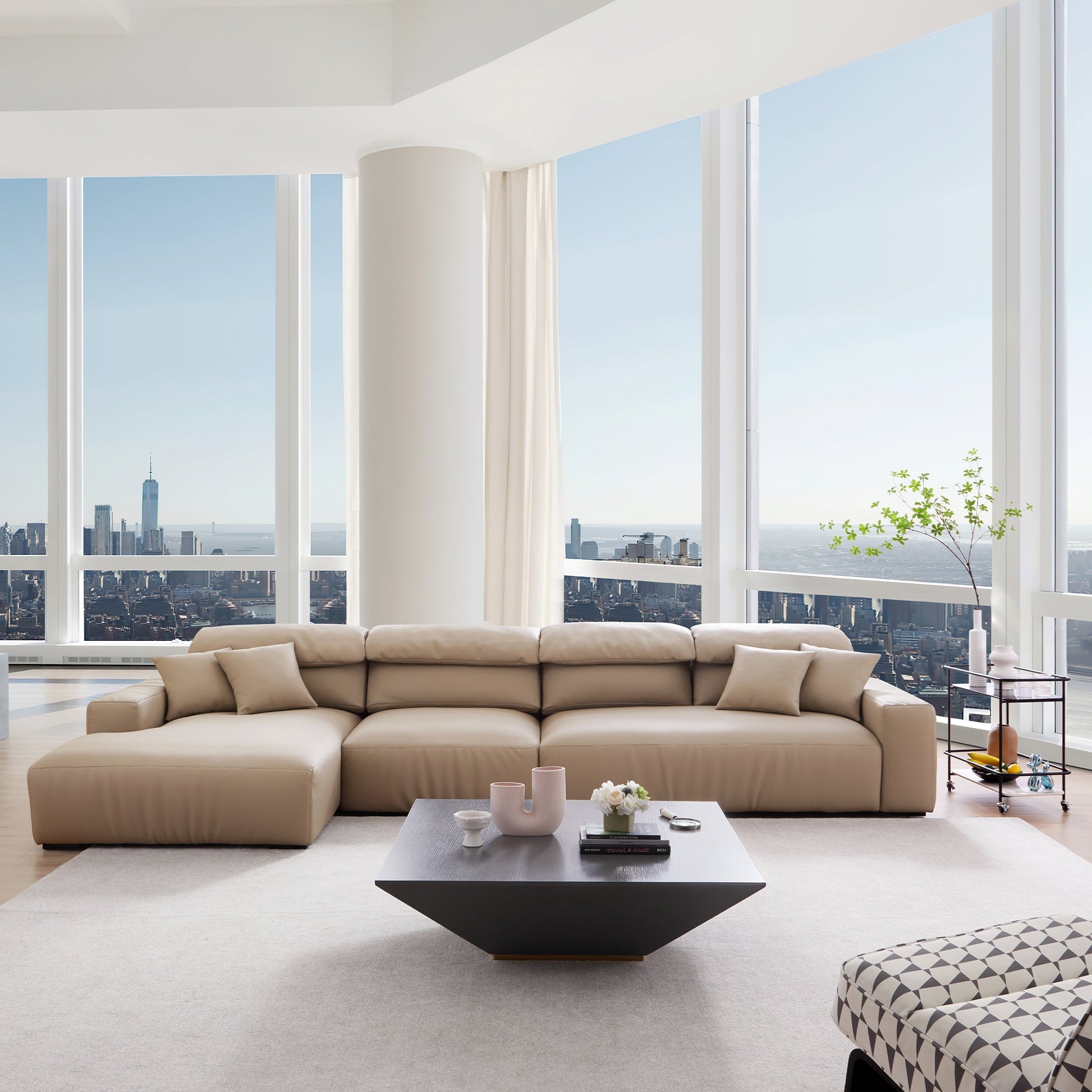 Chestnut Khaki Leather Sectional-Khaki