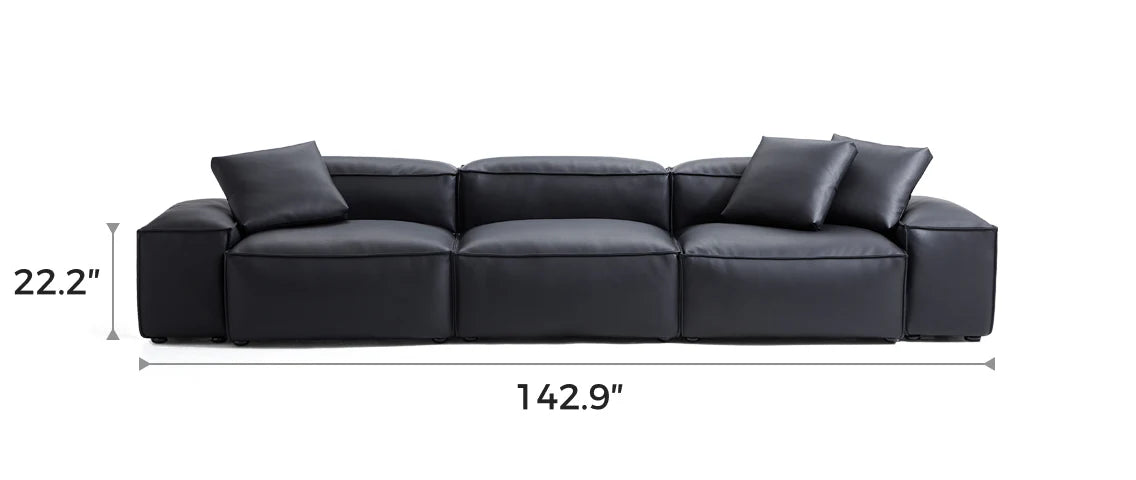 Cube Modular Black Genuine Leather Sofa