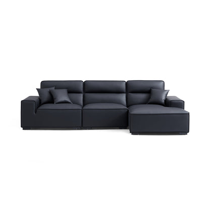 Domus High Back Modular Leather Sectional-Black-125.2"-Facing Right