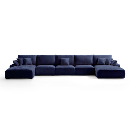 The Empress Beige U Shaped Sectional Sofa-Navy Blue-196.9"