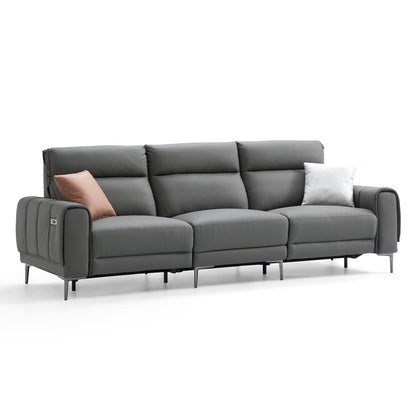 Louis Gray Leather Power Recliner Sleeper Sofa-Gray