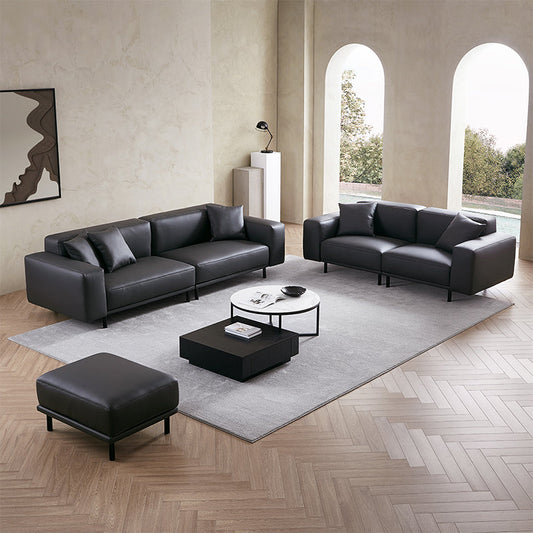 Noble Dark Gray Leather Sofa Set and Ottoman-Dark Gray
