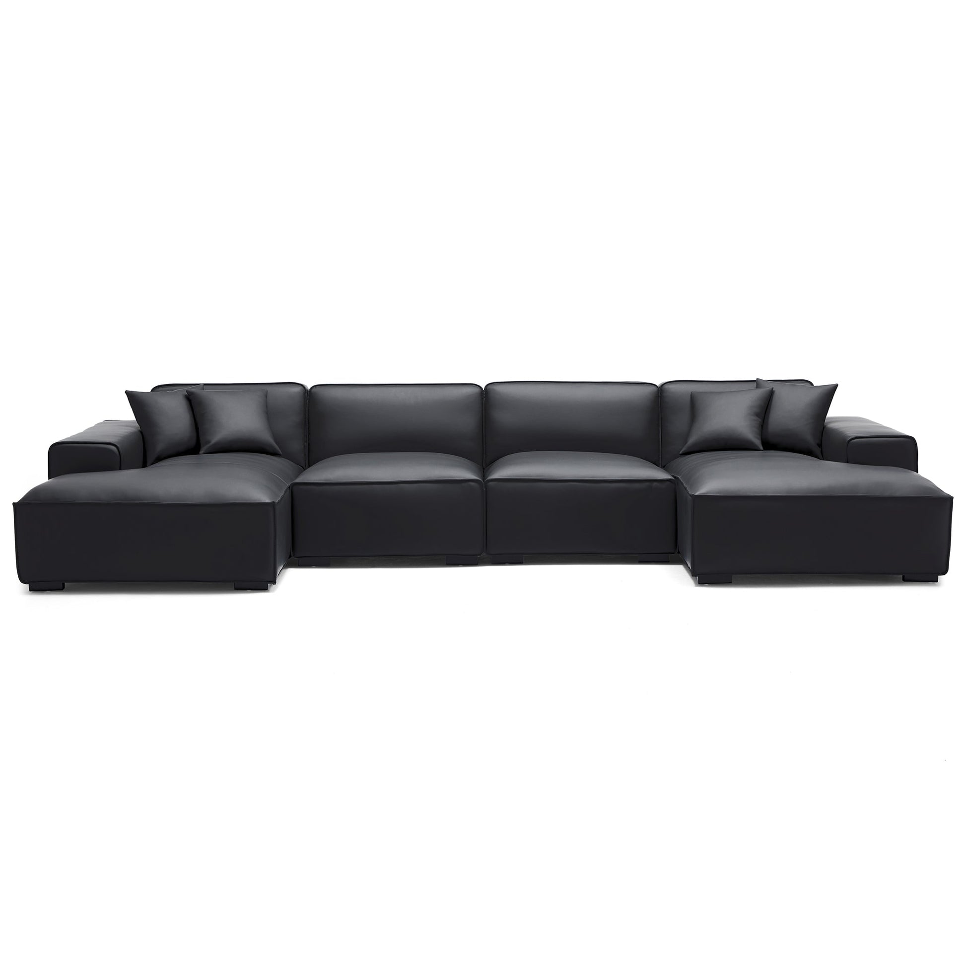 Domus Modular Black Leather Double Chaise Sectional-Black-157.5″