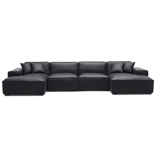 Domus Modular Black Leather Double Chaise Sectional-Black-157.5″