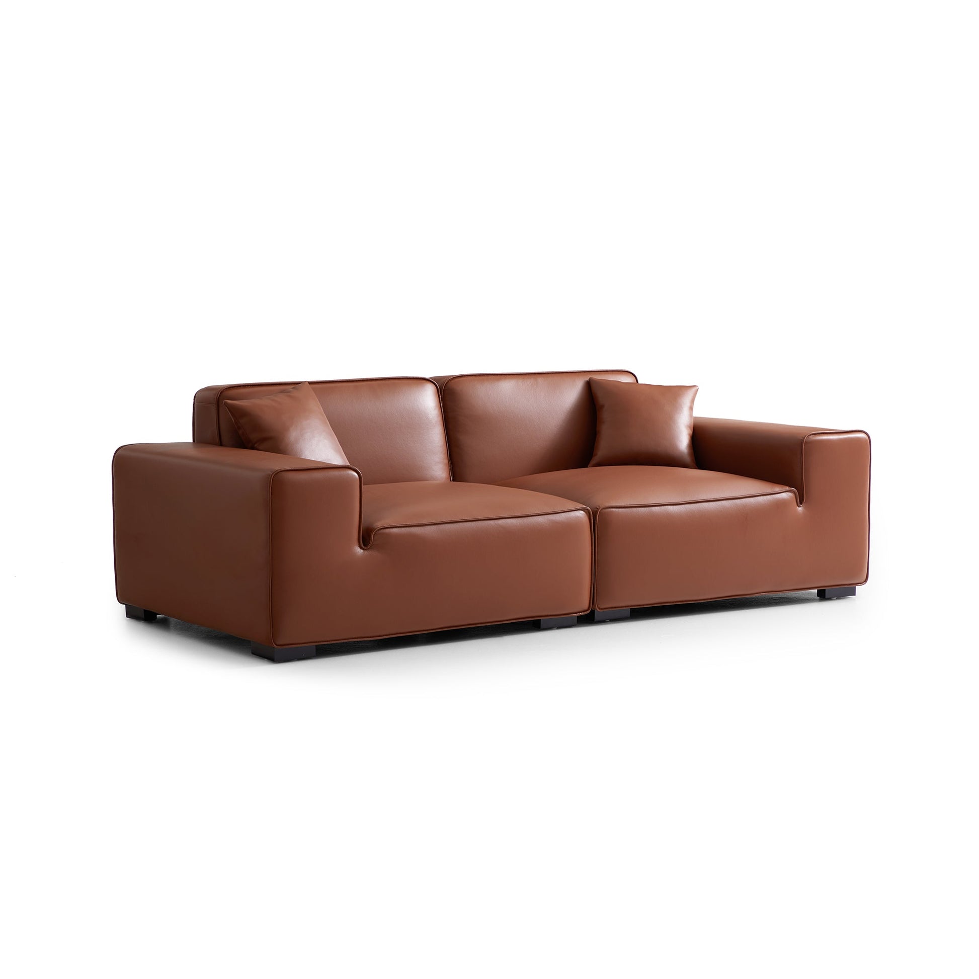 Domus Modular Black Leather Sofa-Brown-94.5″