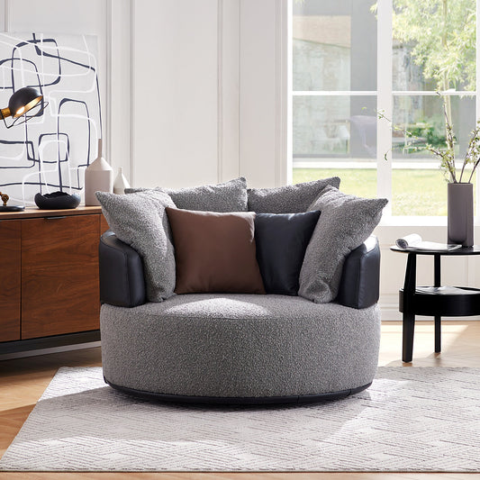 Luna Swivel Light Gray Boucle Fabric Lounge Chair-Gray