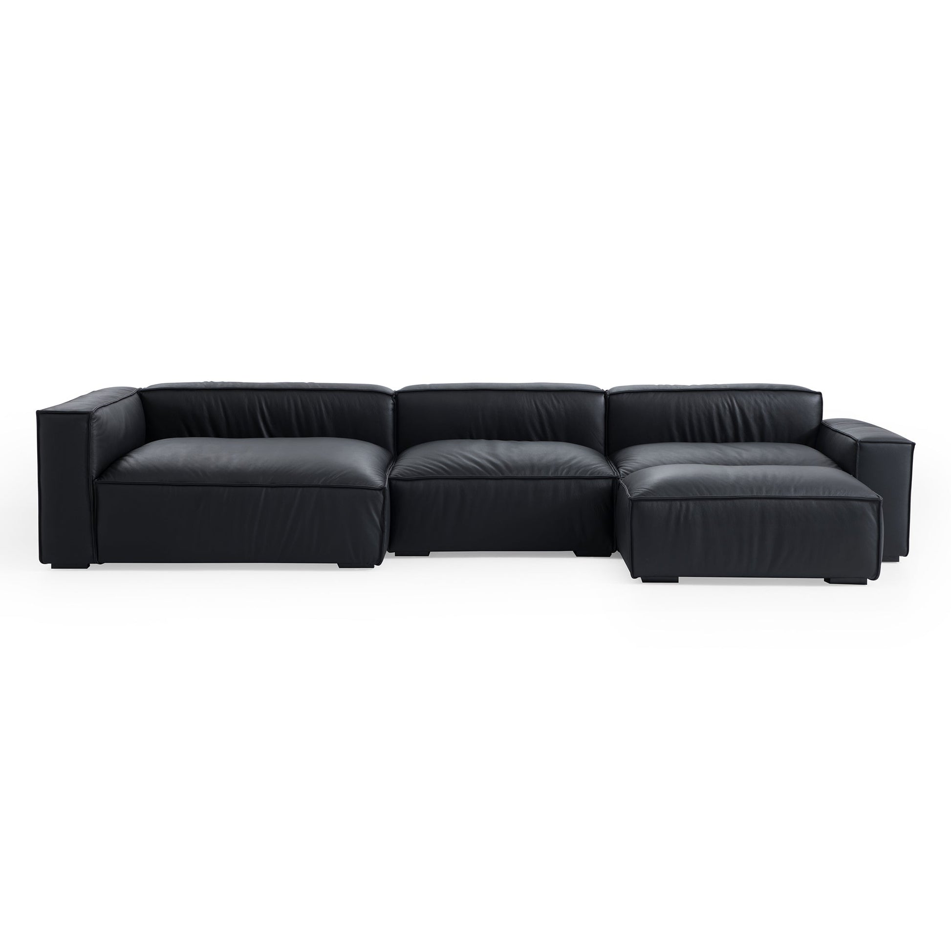 Luxury Minimalist Black Leather Sectional and Ottoman-hidden