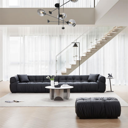 Boba Black Leathaire Sofa and Ottoman-Black