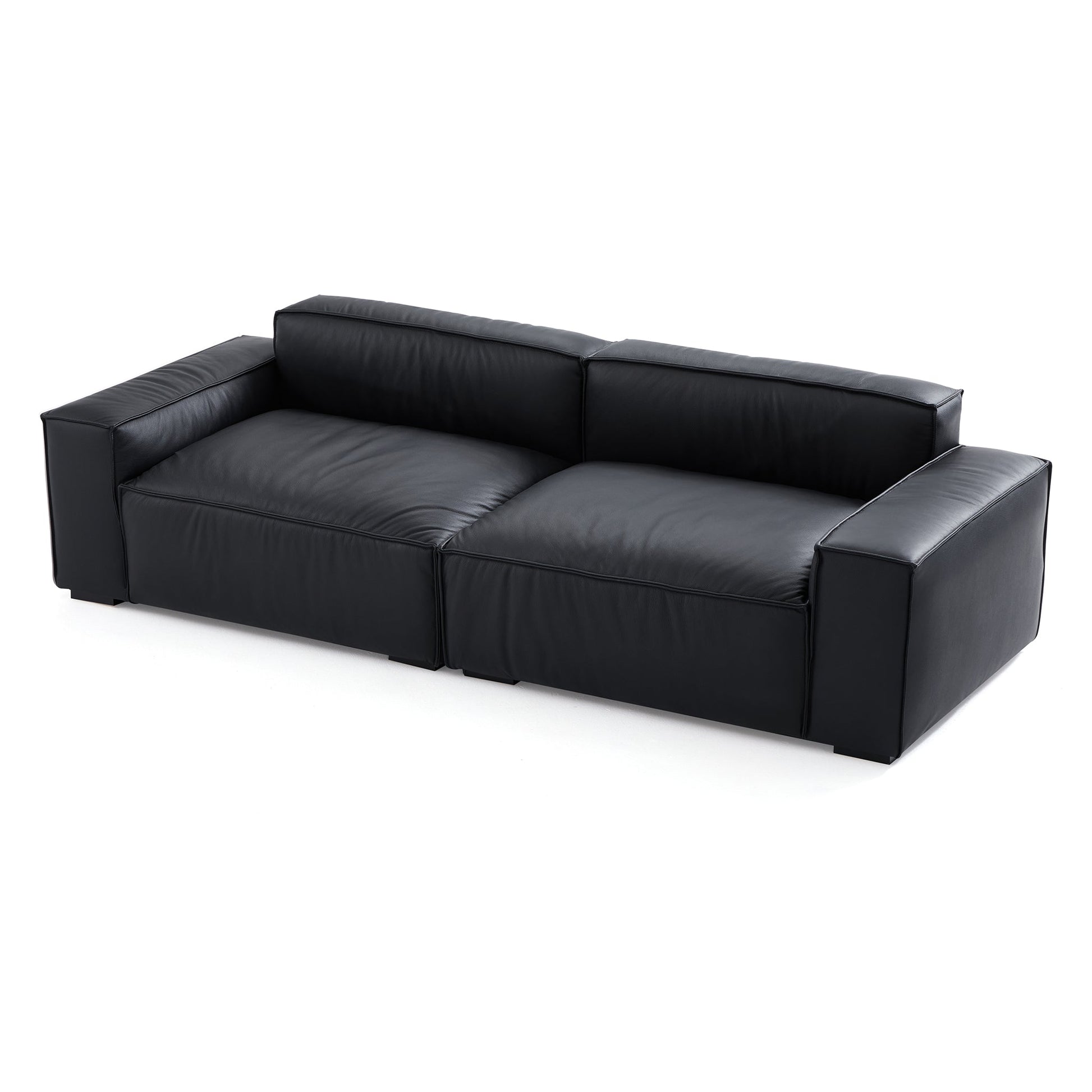 Luxury Minimalist Black Leather Sofa-Black-100.8"