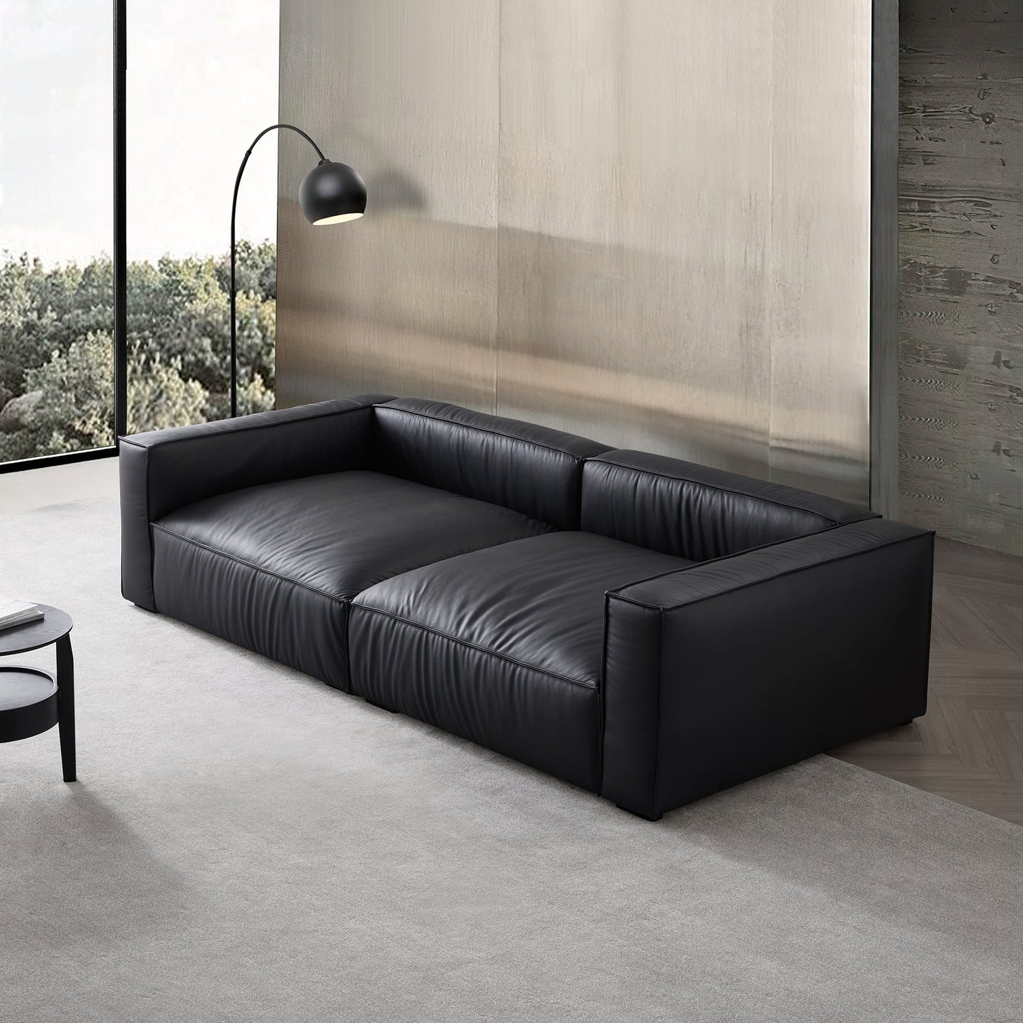 Luxury Minimalist Black Leather Daybed Sofa-Black