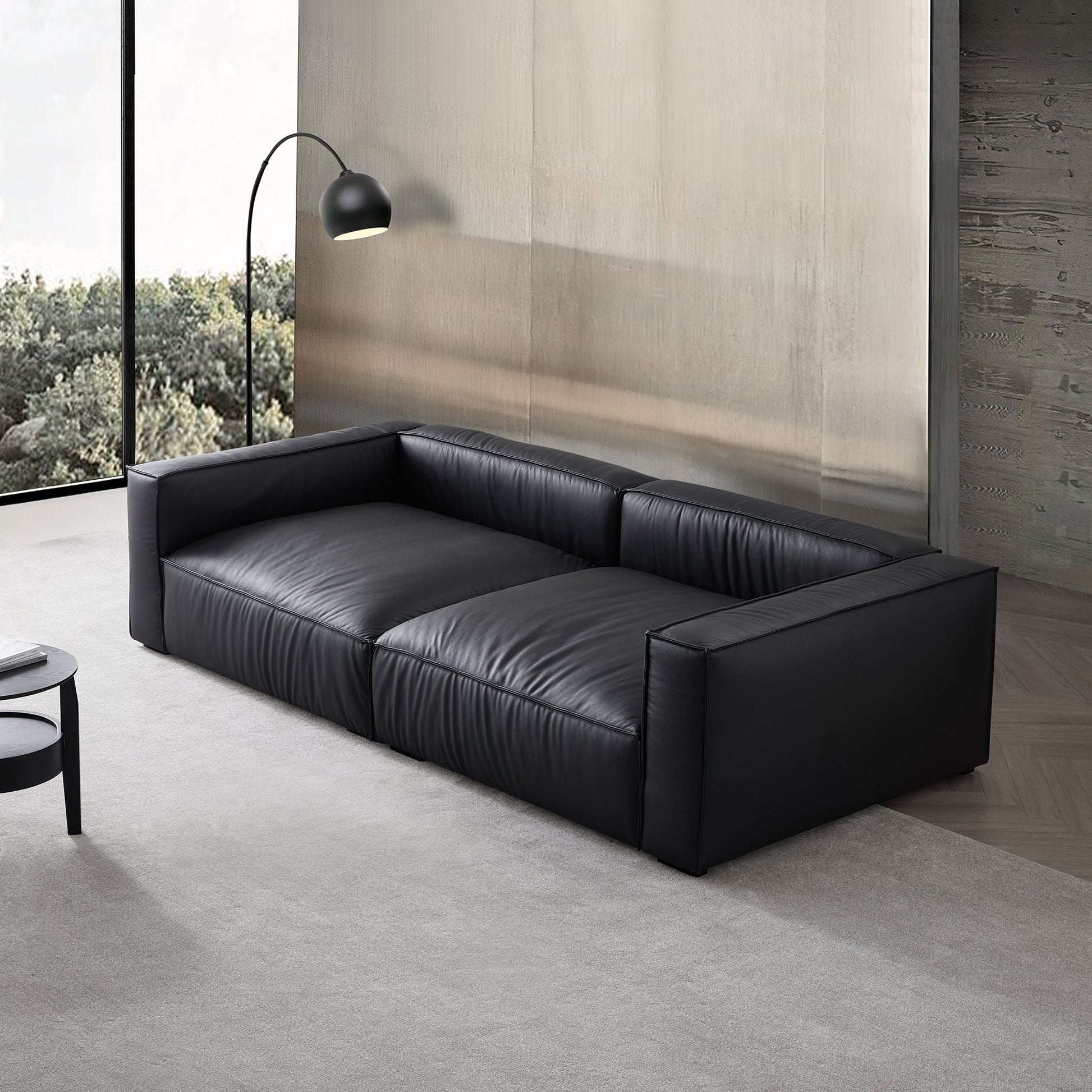 Luxury Minimalist Black Leather Daybed Sofa-Black