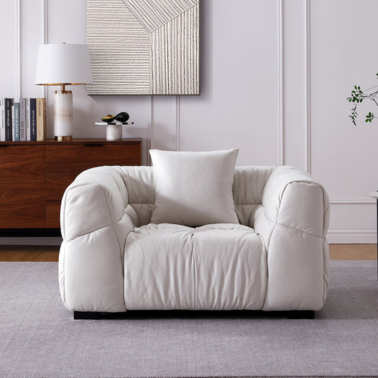 Boba Cream Leathaire Armchair-White