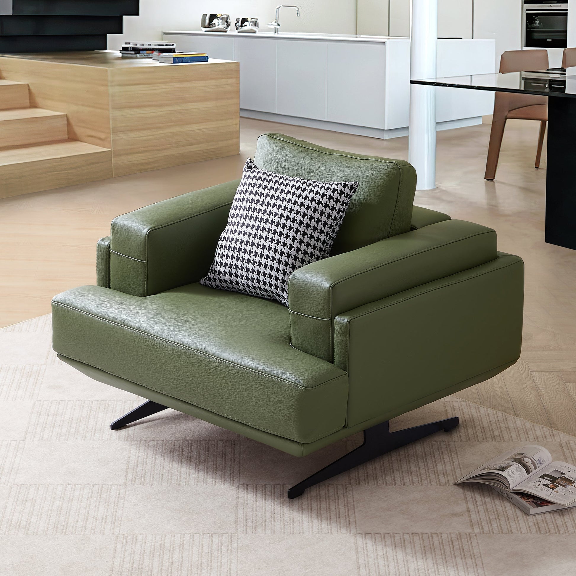 Olivia Green Top Grain Genuine Leather Armchair-Green