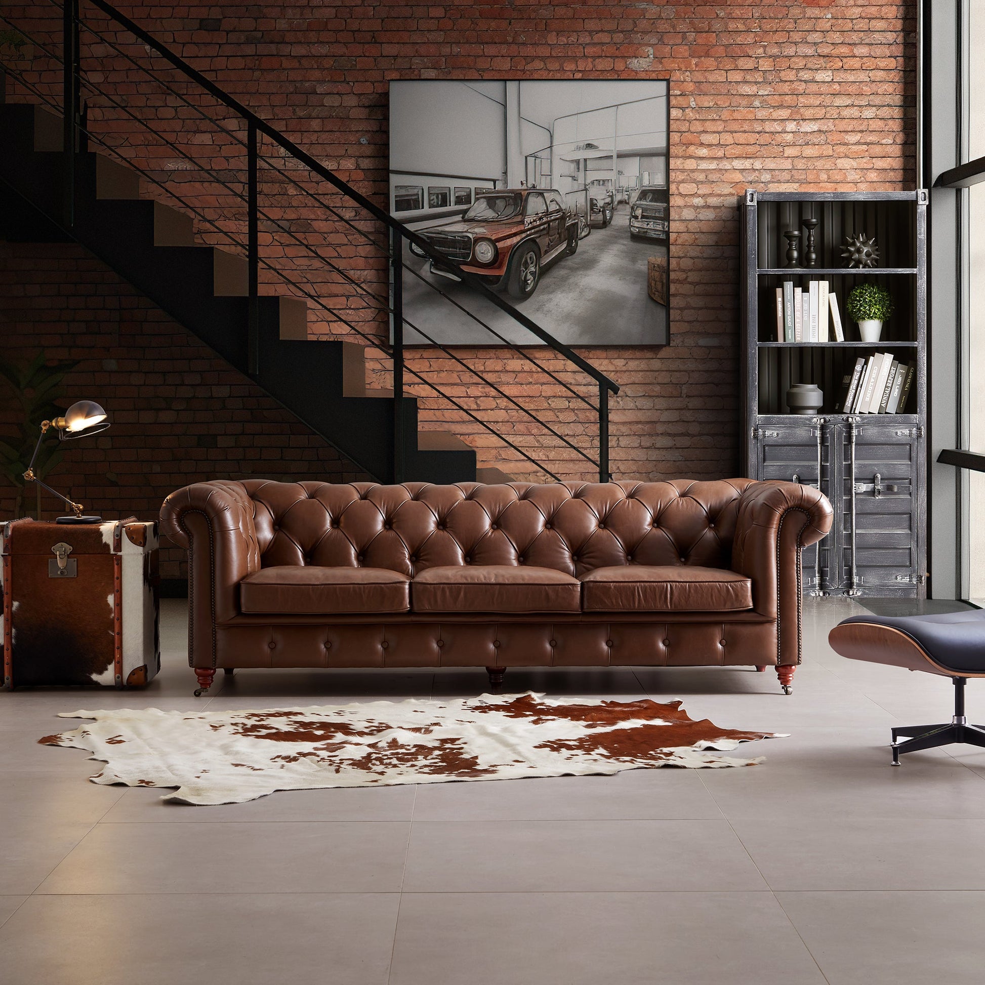Durango Chesterfield Brown Top Grain Leather Tufted Sofa-Brown