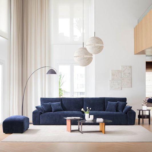 The Empress Navy Blue Sofa and Ottoman-Navy Blue