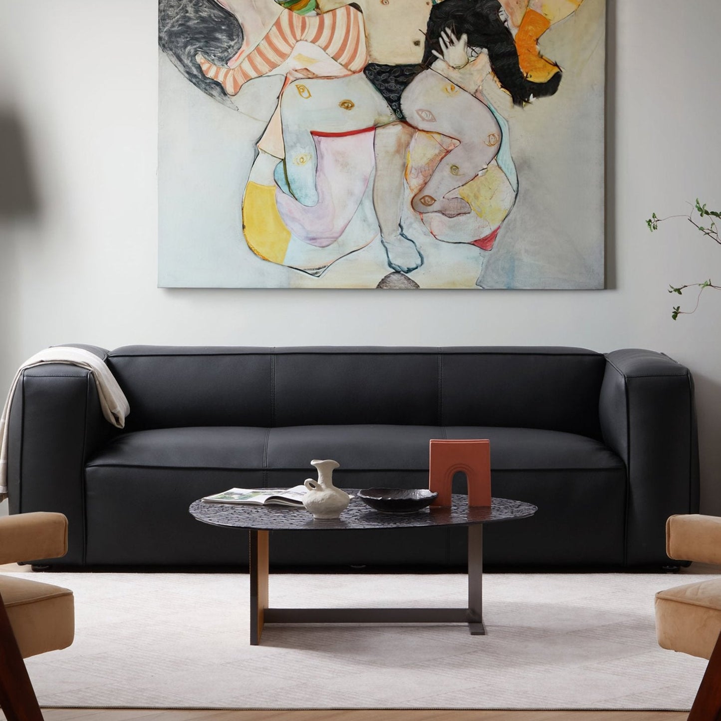Brancaster Black Genuine Leather Tuxedo Sofa-Black