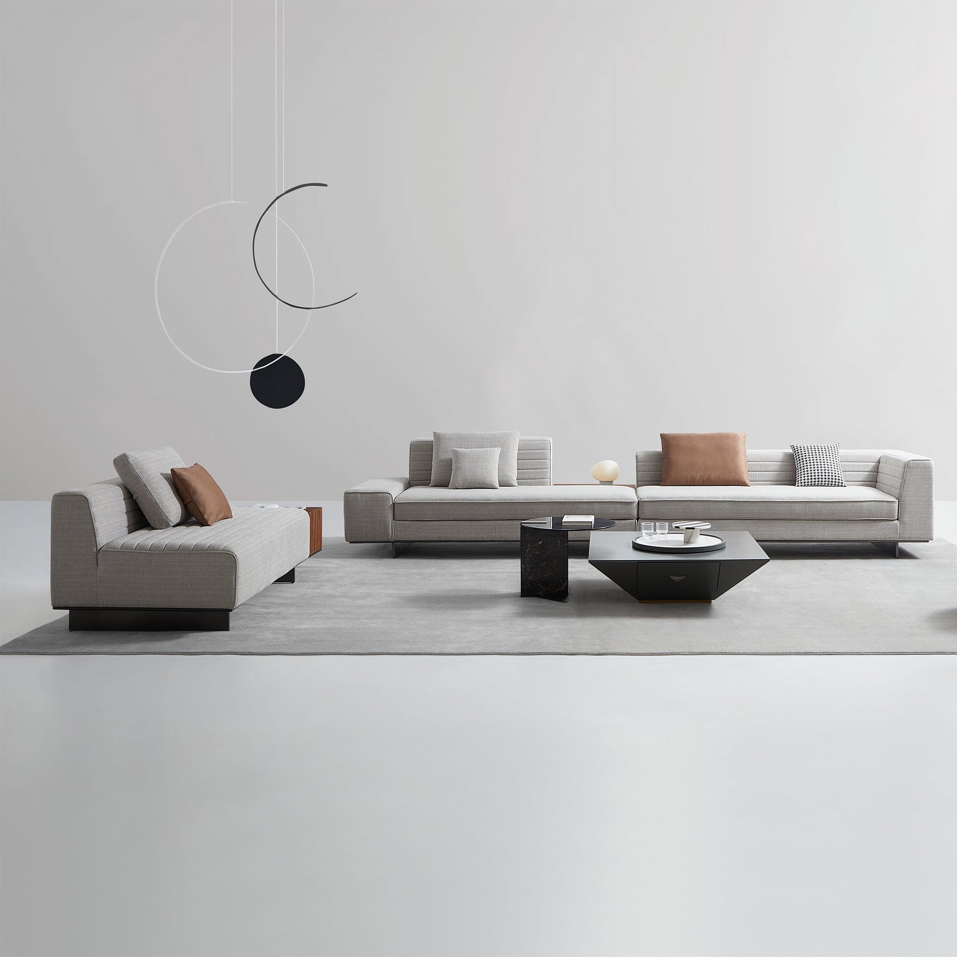 Brandy Channel Tufting Sectional with Coffee Table-Gray