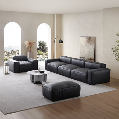 Luxury Minimalist Leather Black Sofa Set-Black
