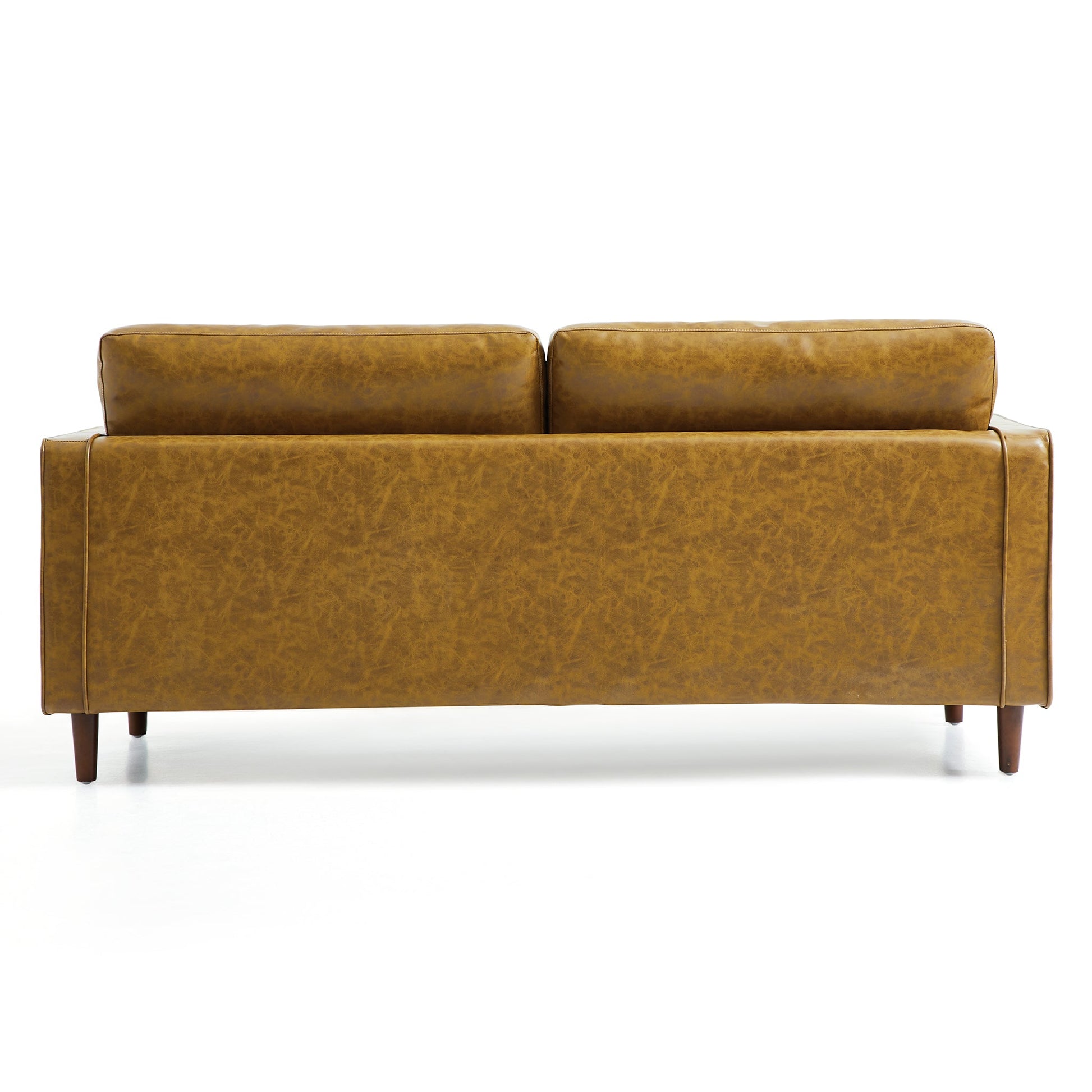Mid-Century Modern Retro Tan Leather Loveseat-Tan-86.6″