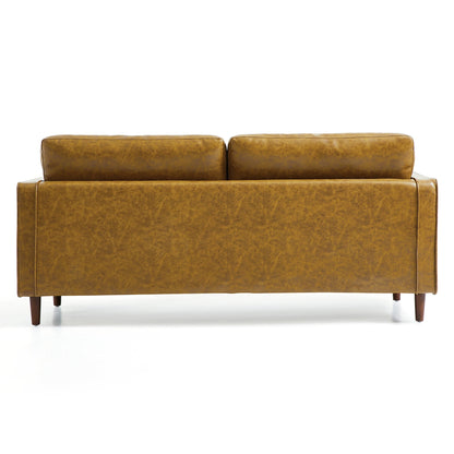 Mid-Century Modern Retro Tan Leather Loveseat-Tan-86.6″
