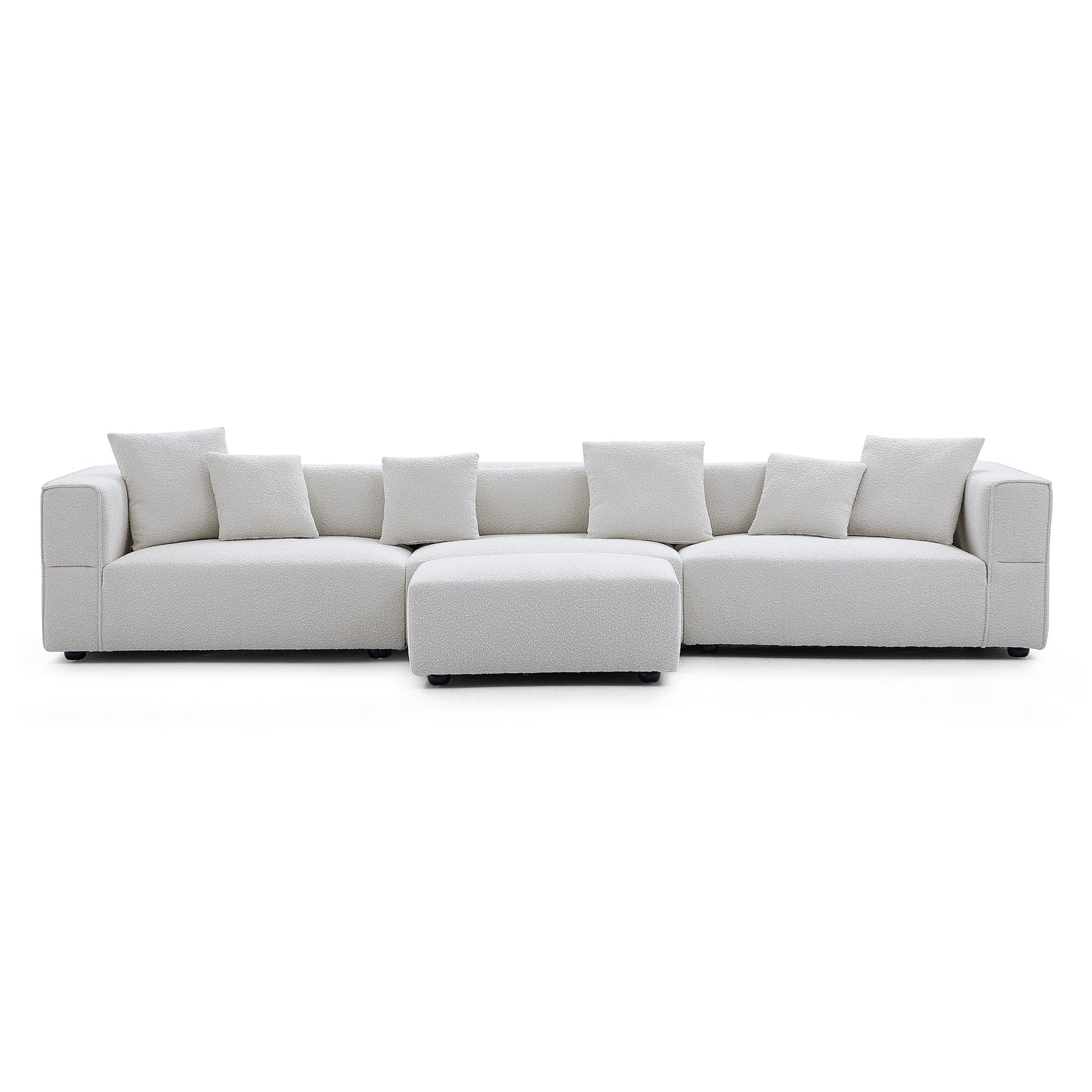 Nordic Modern Creamy Sofa with Ottoman-White-143.7"