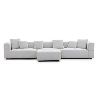 Nordic Modern Creamy Sofa with Ottoman-White-143.7"