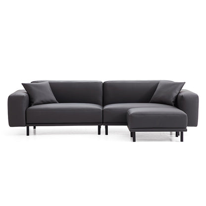 Noble Dark Gray Leather Sofa with Ottoman-Dark Gray