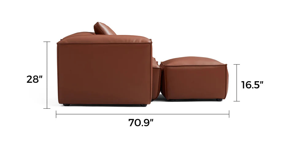 Cube Modular Brown Genuine Leather Sofa with Ottoman