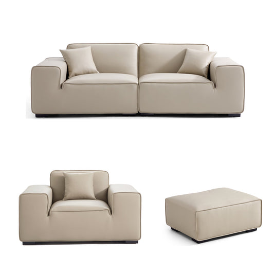 Domus Modular Black Leather Sofa Set-Beige-94.5″