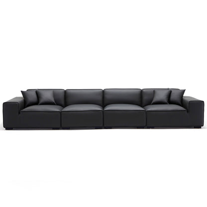 Domus Modular Khaki Leather Sofa-Black-165.3"