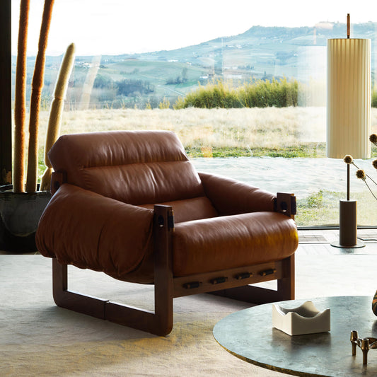 Retro Modern Leather Lounge Chair-Brown