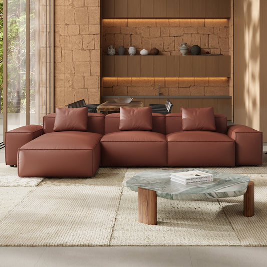 Cube Modular Brown Genuine Leather Sectional-Brown