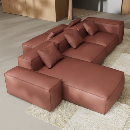 Cube Modular Brown Genuine Leather Double Sided Sectional-Brown