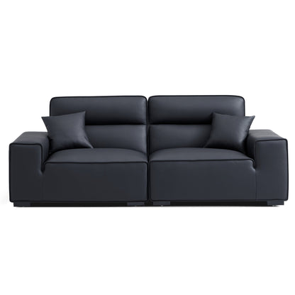 Domus High Back Modular Leather Sofa-Black-94.5"