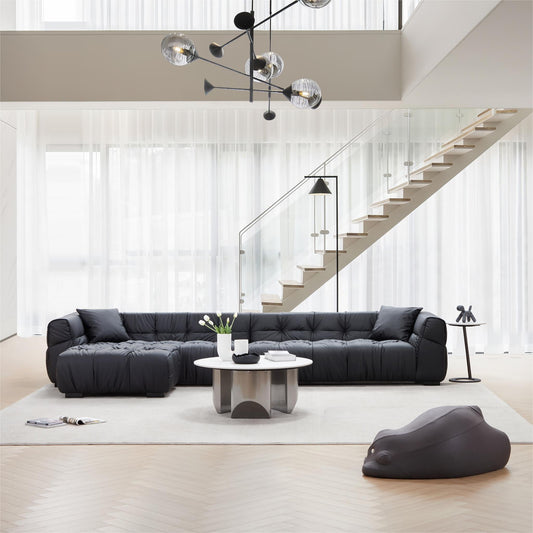 Boba Black Leathaire Sofa and Ottoman-Black