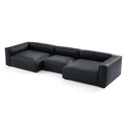 Luxury Minimalist Dark Brown Leather U Shaped Sectional-Black-151.2"