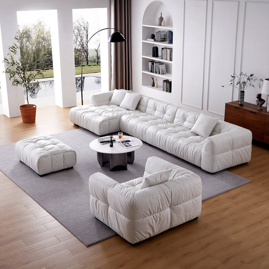 Boba Cream Leathaire Sectional Set-White