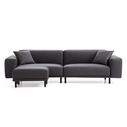 Noble Dark Gray Leather Sofa with Ottoman-Dark Gray