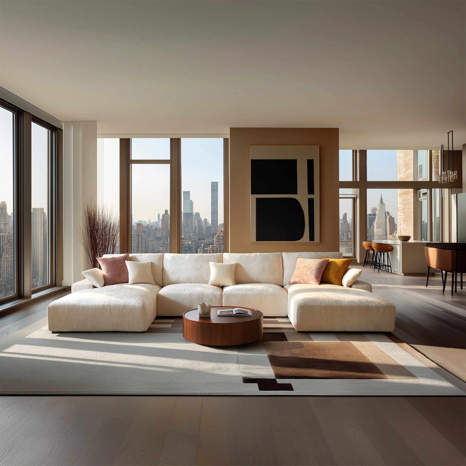 The Empress Beige U Shaped Sectional Sofa-Beige