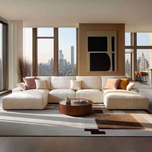 The Empress Beige U Shaped Sectional Sofa-Beige