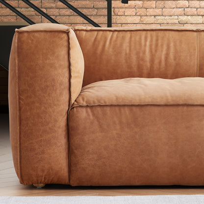 Rusty Tan Genuine Leather Tuxedo Sofa-Tan